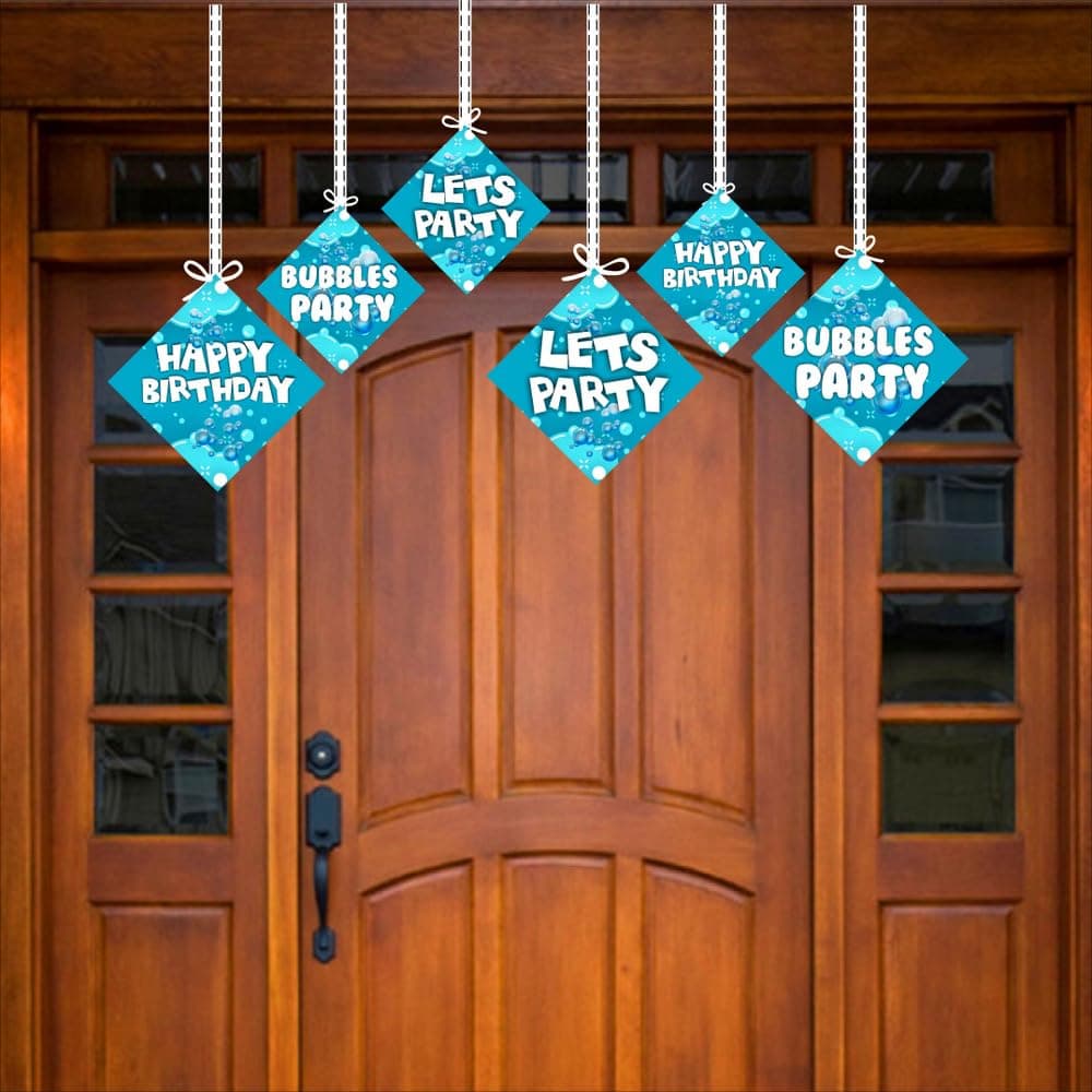 Balloonistics Bubble Theme Happy Birthday Hanging Decorations - Pack of 12 Whimsical "Pop" Party Swirls - Premium Cardstock Double-Sided Iridescent Bubble & Blue Sky Spirals, Kids Bubbly Celebration Ceiling Decor (Hangings - Pack of 12) thumbnail 3