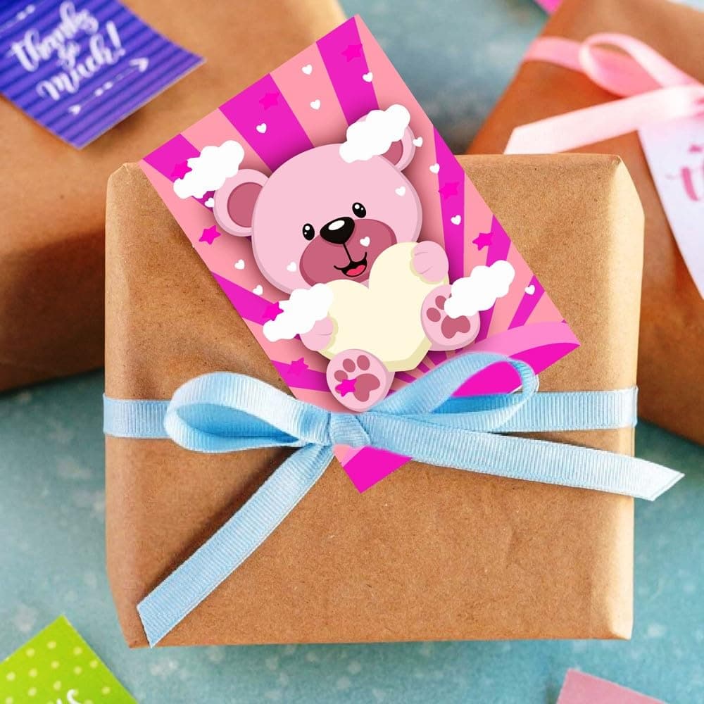 Balloonistics Pink Teddy Bear Happy Birthday Invitations - Pack of 10 Premium Cardstock Invite Cards - Sweet Bear Theme Girl's 1st Birthday Party Supplies, "Beary Sweet" Floral Birthday Invites (Invite Cards - Pack of 10) thumbnail 3