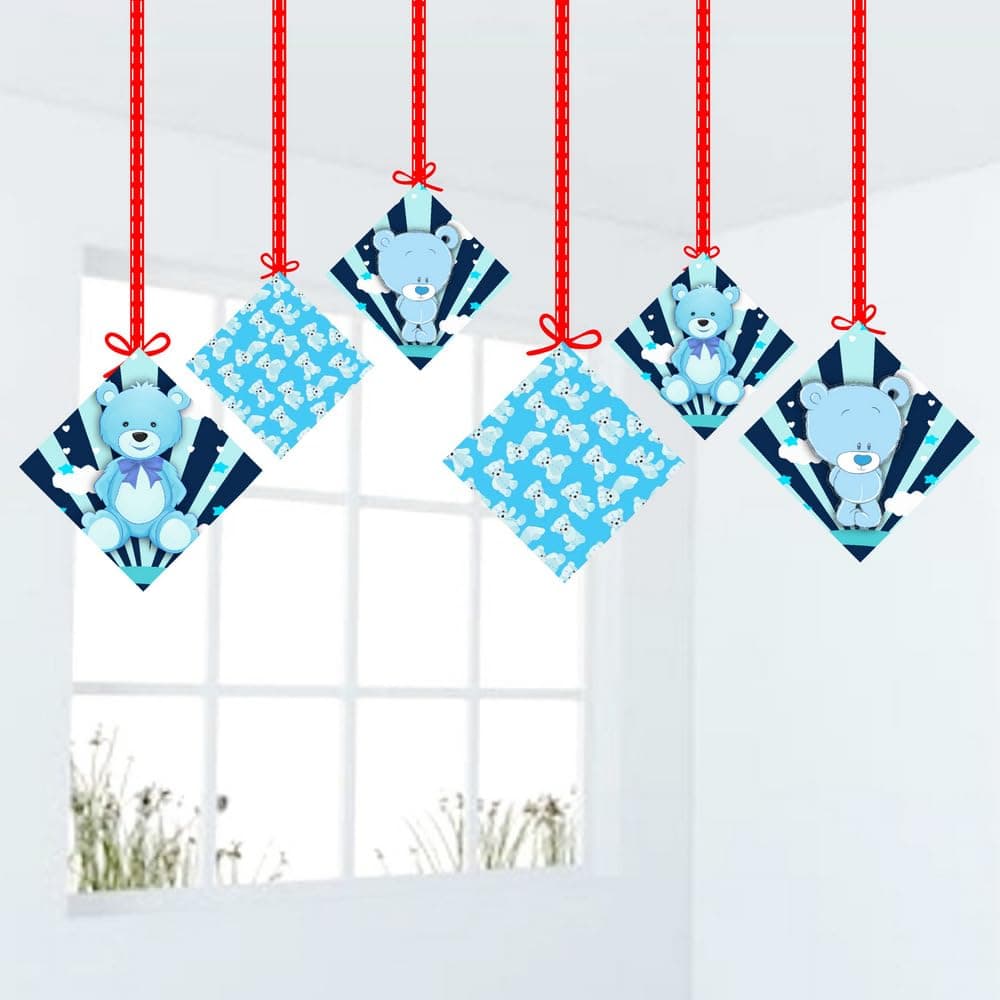 Balloonistics Blue Teddy Bear Birthday Hanging Decorations - Pack of 12 Double-Sided Cardstock Swirls & Cutouts - Premium Cuddly Bear Theme Party Decor with Ribbons - Perfect for Boys’ Birthdays & Room Decor (Hangings - Pack of 12) thumbnail 1