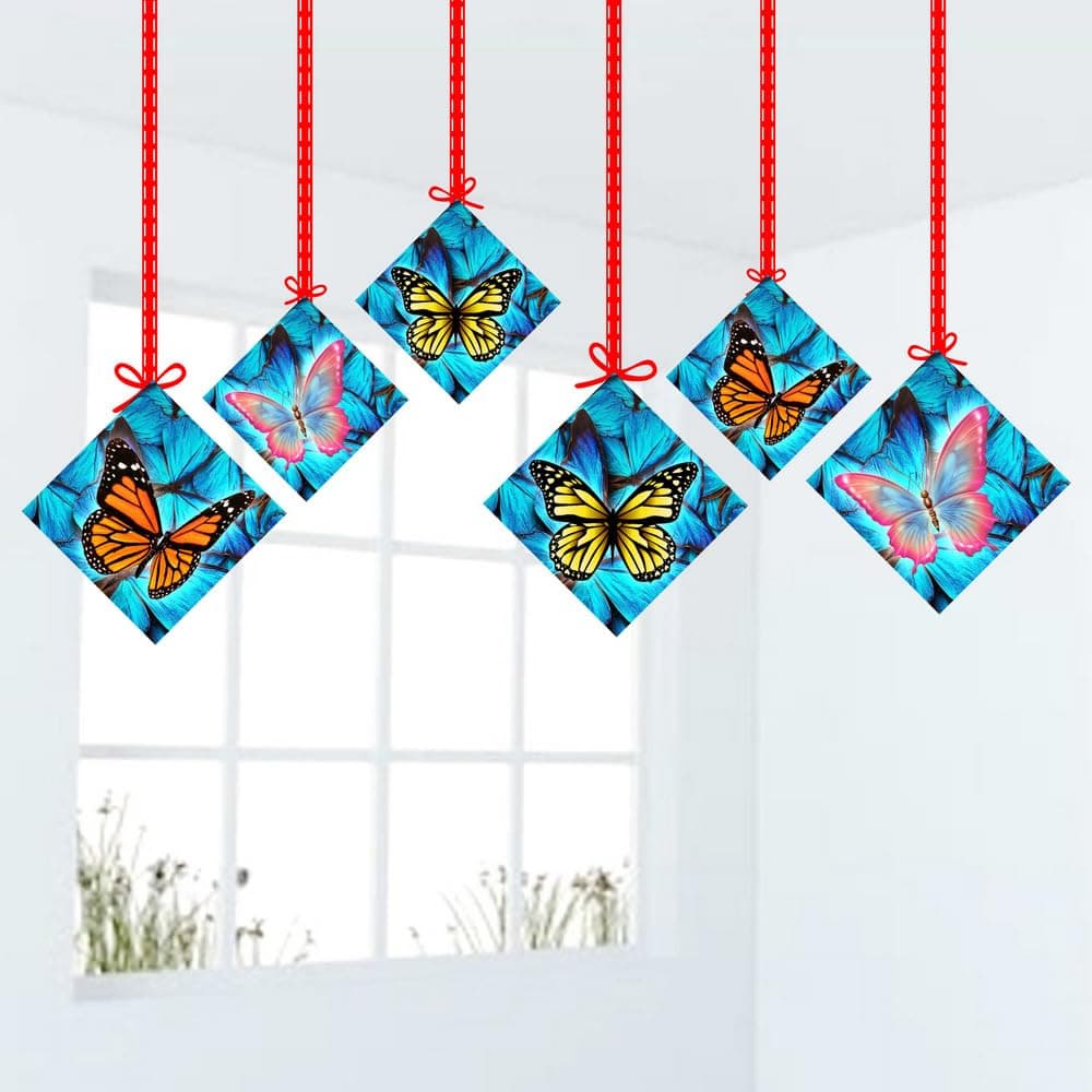 Balloonistics Butterfly Theme Birthday Hanging Decorations - Pack of 12 Double-Sided Cardstock Cutouts - Pink, Gold & Purple Enchanted Garden Party Decor, Whimsical Butterfly Ceiling Hangings (Hangings - Pack of 12)