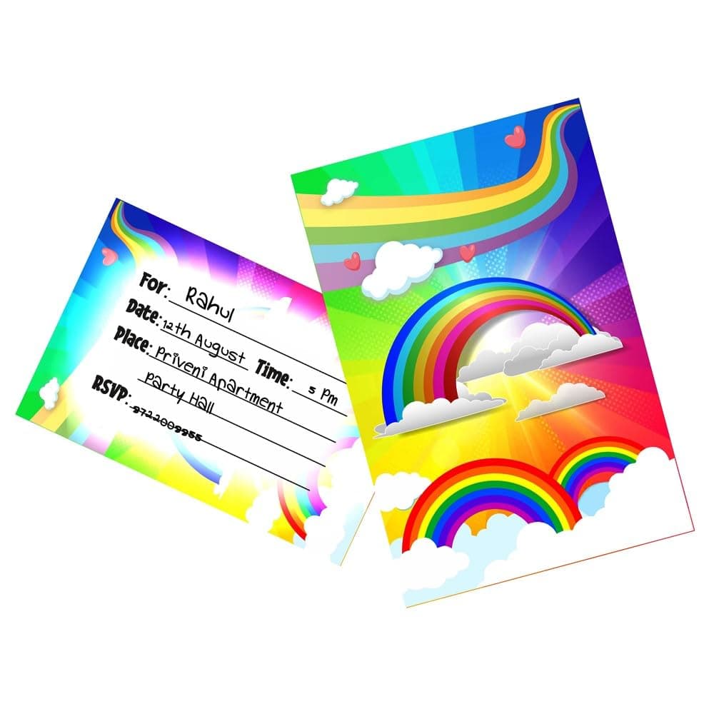 Balloonistics Rainbow Theme Birthday Invitation Cards - Pack of 10 Double-Sided Cardstock Invites - Vibrant Multi-Color Party Invitations for Kids, Toddlers (Invite Cards - Pack of 10) thumbnail 1