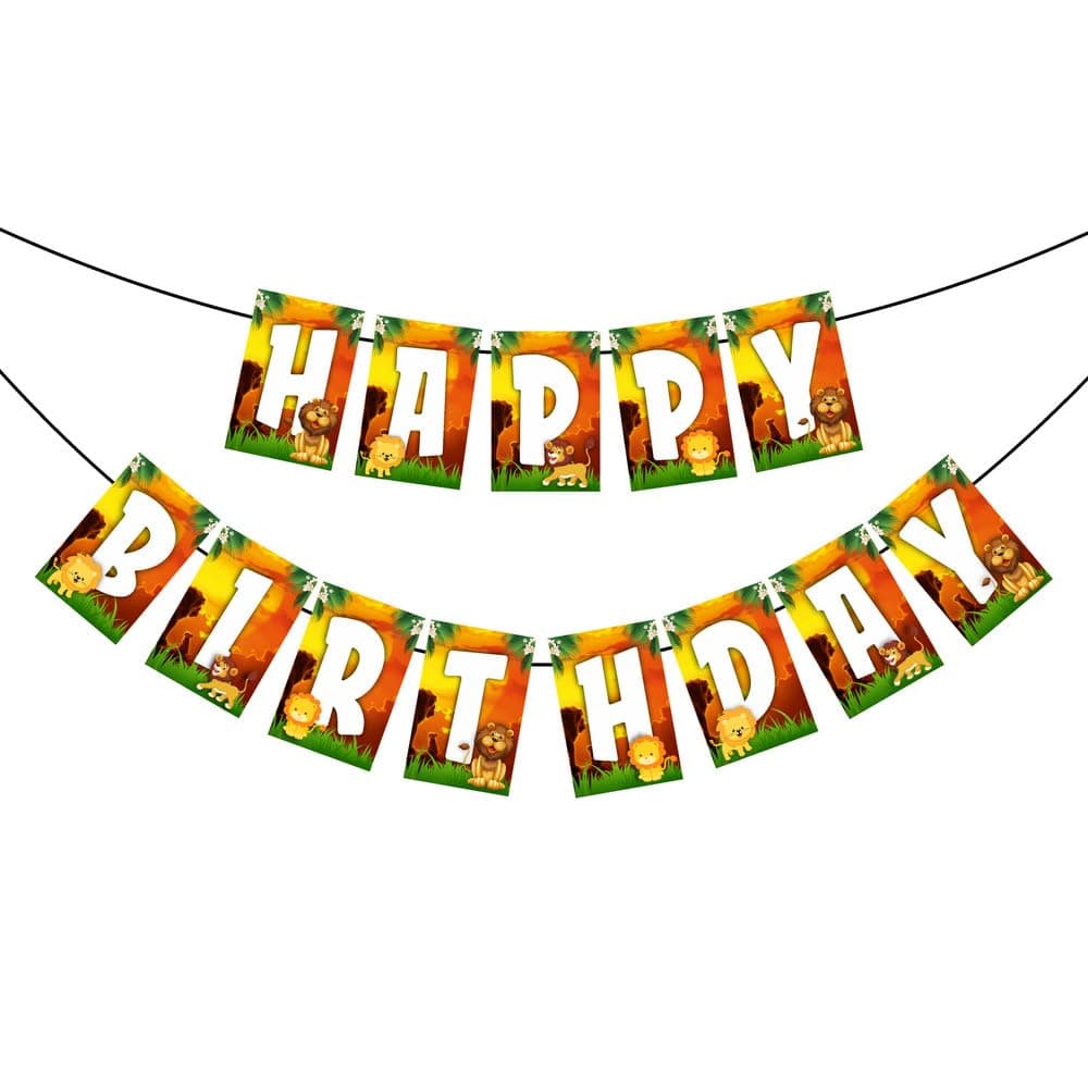 Balloonistics Lion Theme Happy Birthday Banner - Large Roaring Jungle Safari Birthday Decoration Backdrop - Premium Cardstock Bunting with Ribbon, King of the Jungle Party Supplies for Boys & Girls (Happy Birthday Banner) thumbnail 2