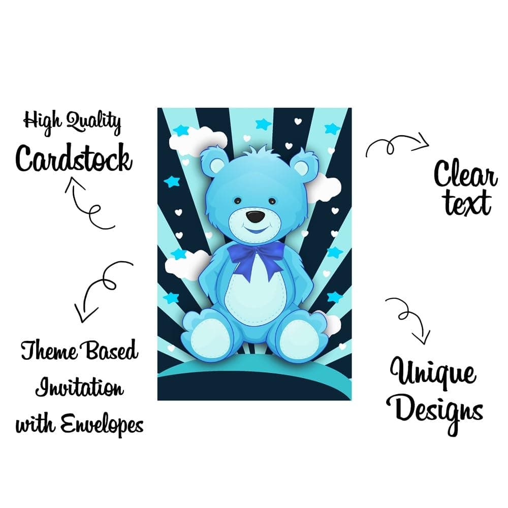 Balloonistics Blue Teddy Bear Birthday Invitation Cards - Pack of 10 Premium Cardstock Invites with Envelopes - Double Sided Printing, Cute Cuddly Bear Theme for Boys’ Birthday Parties and Kids' Celebrations (Invite Cards - Pack of 10) thumbnail 5