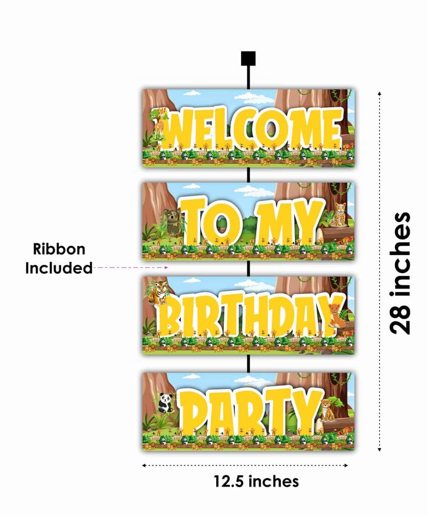 Balloonistics Zoo Theme Welcome Board - Large 2.3 Feet Cardstock Entrance Sign for Indoor & Outdoor Use - Safari Birthday Party Decorations featuring Lion, Giraffe, & Zebra (Welcome Outdoor Board) thumbnail 2