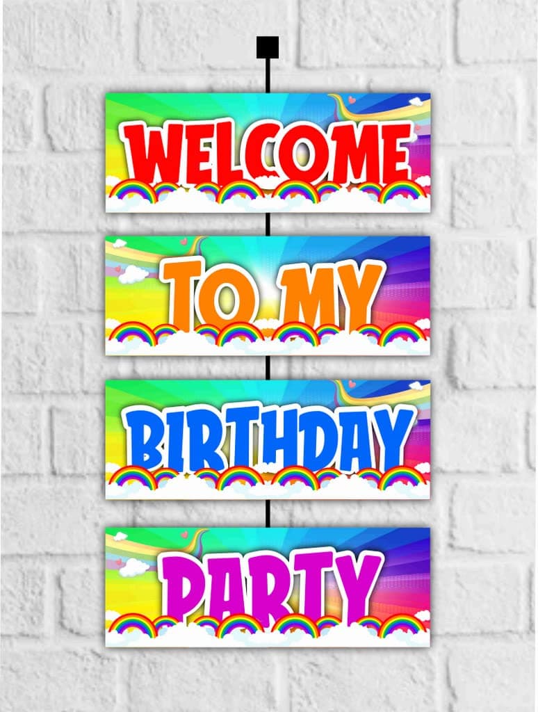 Balloonistics Rainbow Theme Happy Birthday Welcome Board - Vibrant Cardstock Door Sign for Indoor & Outdoor Party Decor - 2.3 Feet Large Birthday Backdrop, Includes Hanging Ribbons (Welcome Outdoor Board) thumbnail 1