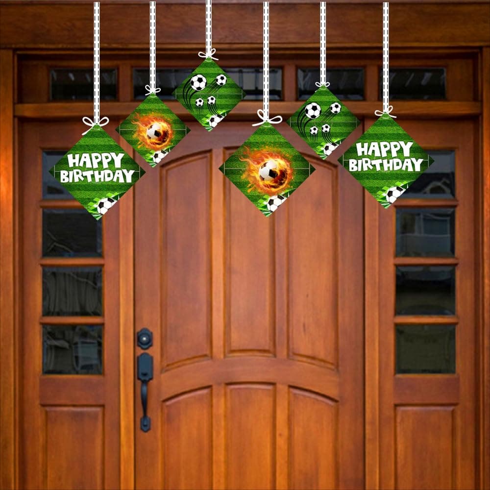 Balloonistics Football Theme Happy Birthday Hanging Decorations - Double-Sided Cardstock Soccer Stadium Cutouts - Sports Theme Ceiling Decor for Boys & Fans - Includes Ribbons (Hangings - Pack of 12) thumbnail 3