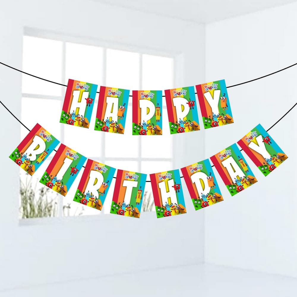 Balloonistics Number Blocks Theme Happy Birthday Banner - Math-Powered Learning & Fun Cardstock Bunting - Colorful "Step Squad" Educational Party Decorations, Numberland Birthday Backdrop (Happy Birthday Banner)