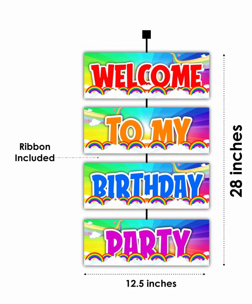 Balloonistics Rainbow Theme Happy Birthday Welcome Board - Vibrant Cardstock Door Sign for Indoor & Outdoor Party Decor - 2.3 Feet Large Birthday Backdrop, Includes Hanging Ribbons (Welcome Outdoor Board) thumbnail 2