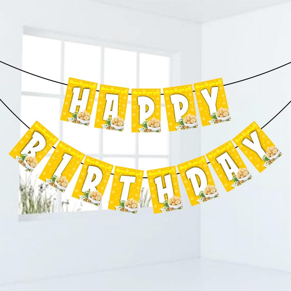 Balloonistics Golgappa Theme Happy Birthday Banner - Pani Puri & Chaat Lover Cardstock Bunting for Desi Foodies - Street Food Theme Birthday Decorations, Indian Snack Party Supplies, Backdrop Decor thumbnail 1
