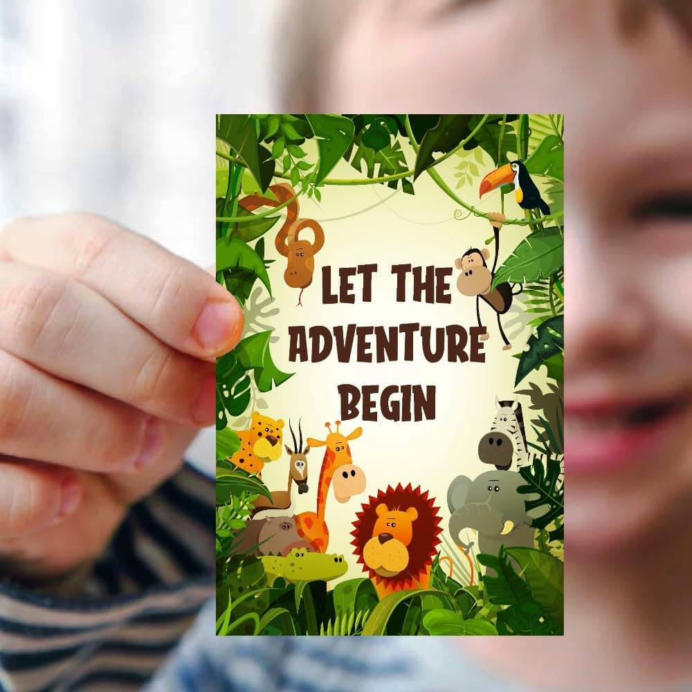 Balloonistics Jungle Animals Birthday Invitation Cards Double-Sided Cardstock Party Invites, Zoo, & Tropical Theme Birthday for Boys & Girls (Invite Cards - Pack of 10) thumbnail 2