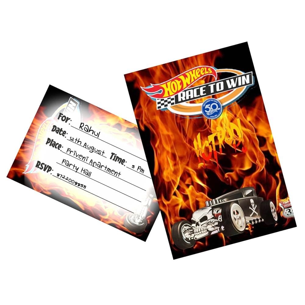 Balloonistics Hot Racing Wheels Theme Birthday Invitations Double-Sided Invite Cards Premium Cardstock Party Supplies for Kids (Invite Cards - Pack of 10) thumbnail 1