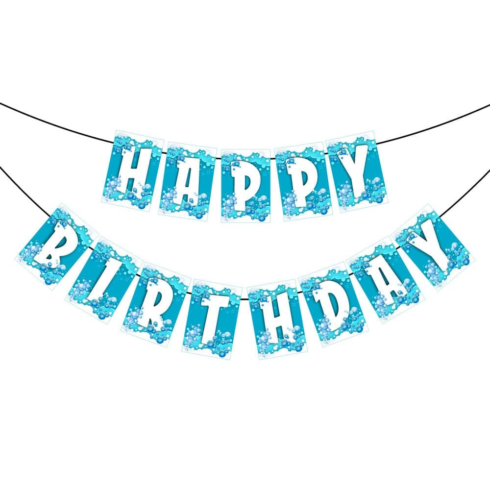 Balloonistics Bubble Theme Happy Birthday Banner - "Pop" Celebration Bunting - Premium Cardstock Iridescent Bubbles & Blue Sky Birthday Decoration with Ribbons, Whimsical Bubbles Party Backdrop (Happy Birthday Banner) thumbnail 2
