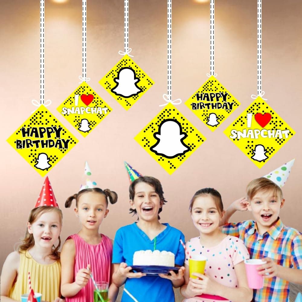 Balloonistics Snapchat Style Hanging Decorations - Pack of 12 Double-Sided Cardstock Social Media Ornaments with Ribbons - Yellow & White "Snap Theme" Party Decor for Teens & Adults thumbnail 4