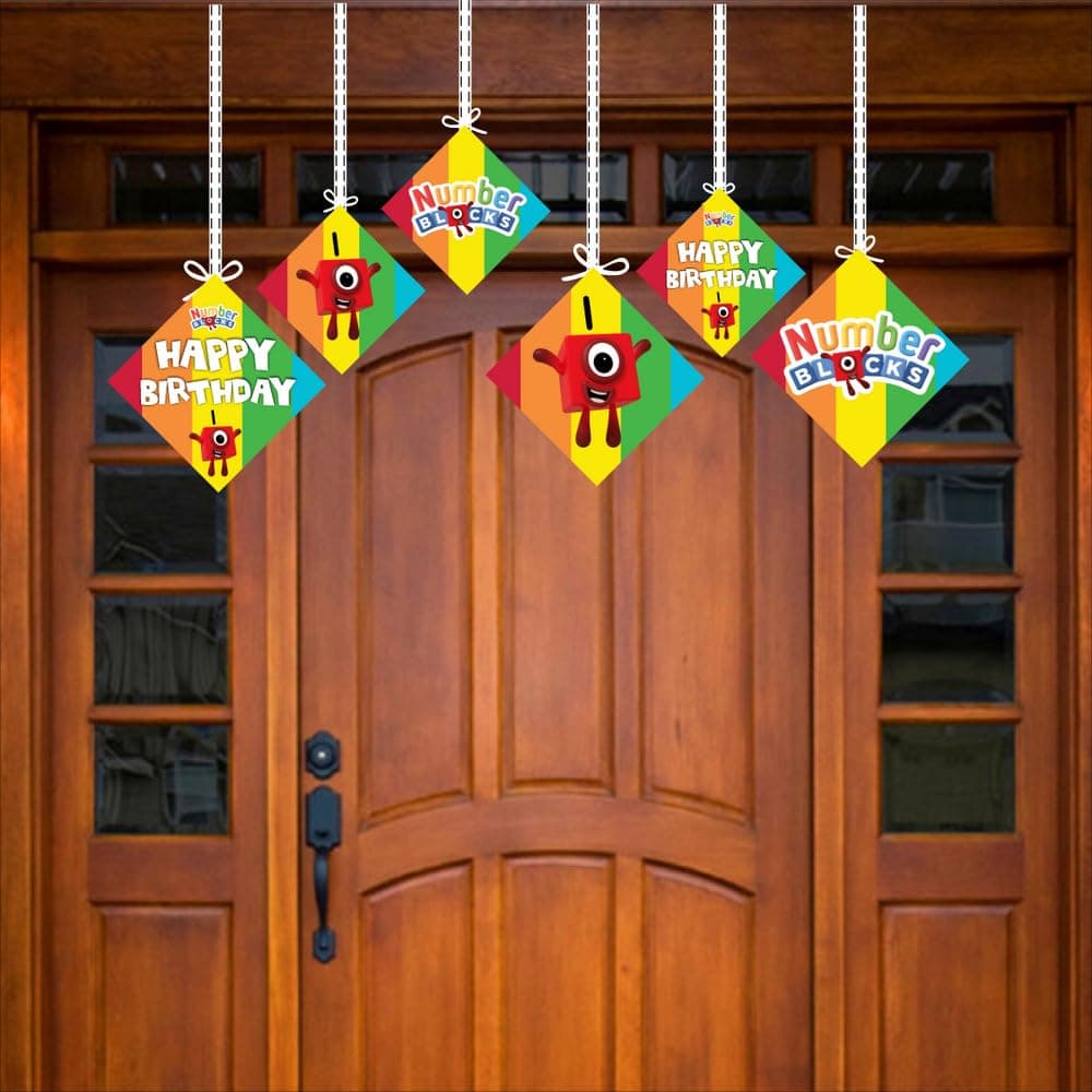Balloonistics Number Blocks Theme Birthday Hanging Decorations - Pack of 12 Double-Sided Cardstock Cutouts - Math-Powered "Step Squad" Learning Party Decor, Numberland Ceiling Hangings (Hangings - Pack of 12) thumbnail 3