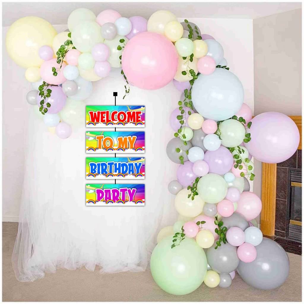 Balloonistics Rainbow Theme Happy Birthday Welcome Board - Vibrant Cardstock Door Sign for Indoor & Outdoor Party Decor - 2.3 Feet Large Birthday Backdrop, Includes Hanging Ribbons (Welcome Outdoor Board) thumbnail 4