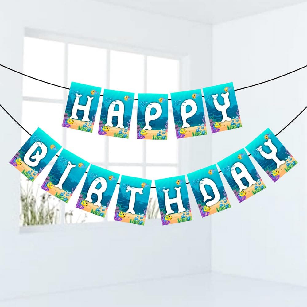 Balloonistics Ocean Underwater Theme Happy Birthday Banner Cardstock Birthday Backdrop Sign for Kids Durable Ocean Life Party Decorations with Ribbon (Happy Birthday Banner) thumbnail 2