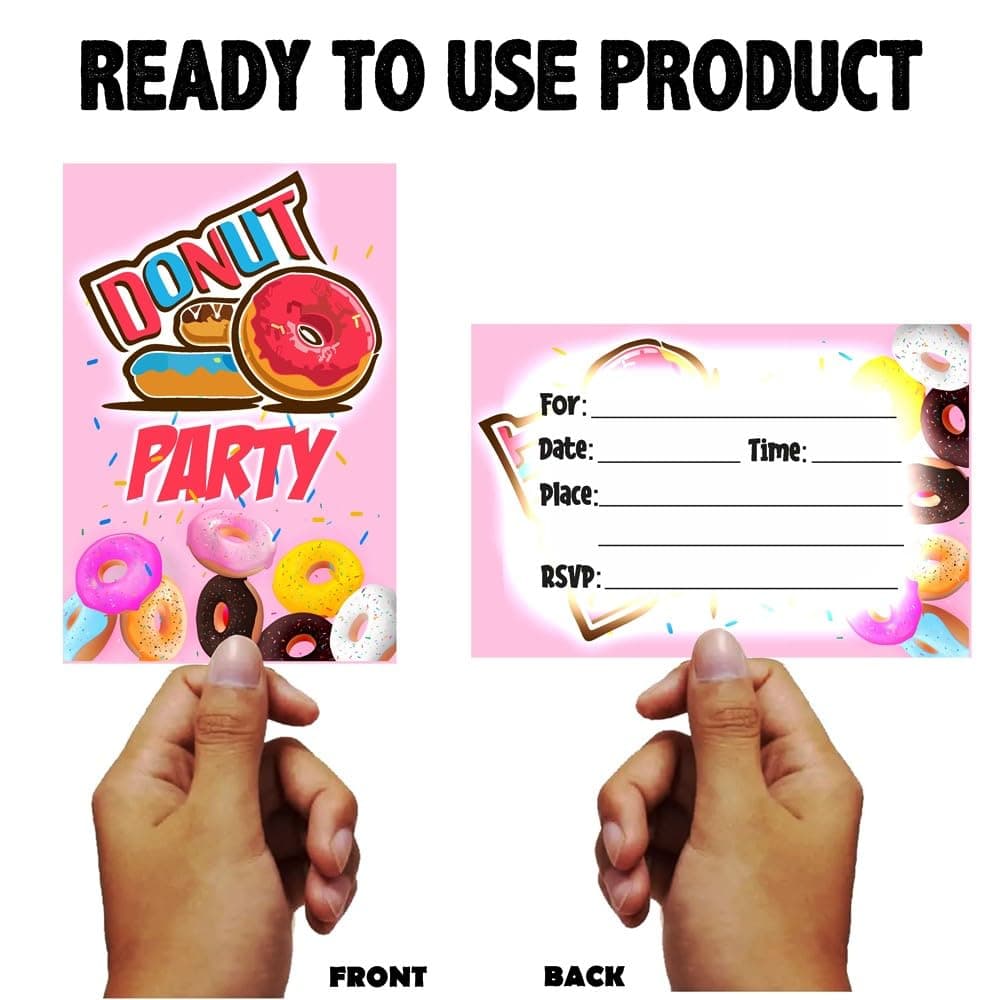 Balloonistics Donut Theme Birthday Invitation Cards - Pack of 10 Fill-In Invitations with Envelopes - Double-Sided Cardstock, Sweet One & Donut Grow Up Party Supplies for Kids (Invite Cards - Pack of 10) thumbnail 4