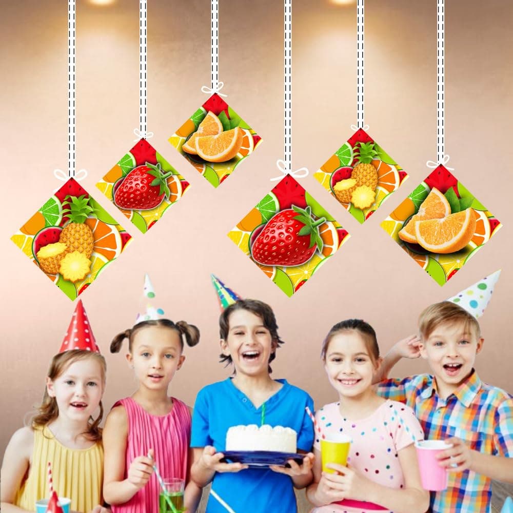 Balloonistics Fruit Theme Happy Birthday Hanging Decorations - Double-Sided Cardstock "Tutti Frutti" Cutouts - Summer Berry & Citrus Ceiling Decor for Kids - Includes Ribbons (Hangings - Pack of 12) thumbnail 4