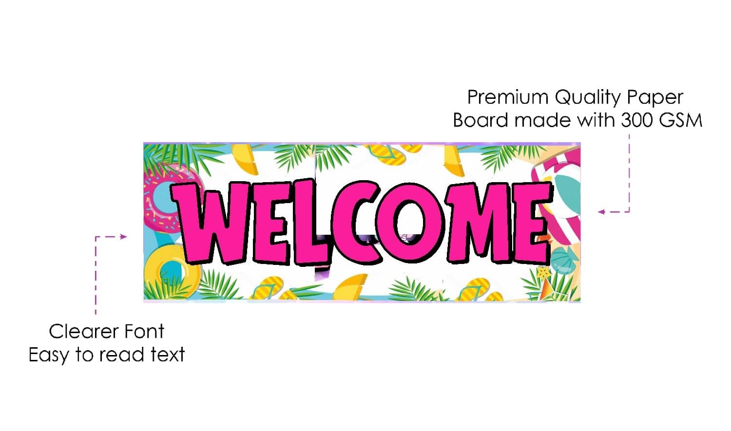 Balloonistics Beach Birthday Welcome Board - 2.3 Feet Premium Cardstock Summer Theme Party Banner - Tropical Pool Party & Luau Decorations for Indoor & Outdoor Use, Includes Hanging Ribbons - Sun, Sand & Surf Design (Welcome Outdoor Board) thumbnail 6