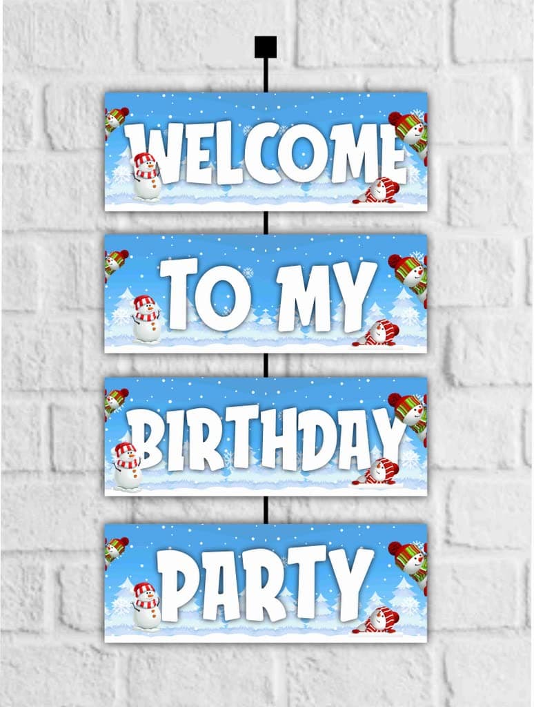 Balloonistics Snowman Birthday Welcome Board - 2.3 Ft Large Cardstock Winter Wonderland Party Sign - Frosty Theme Indoor & Outdoor Entrance Decoration, Kids First Birthday "Onederland" Bunting with Ribbons (Welcome Outdoor Board)