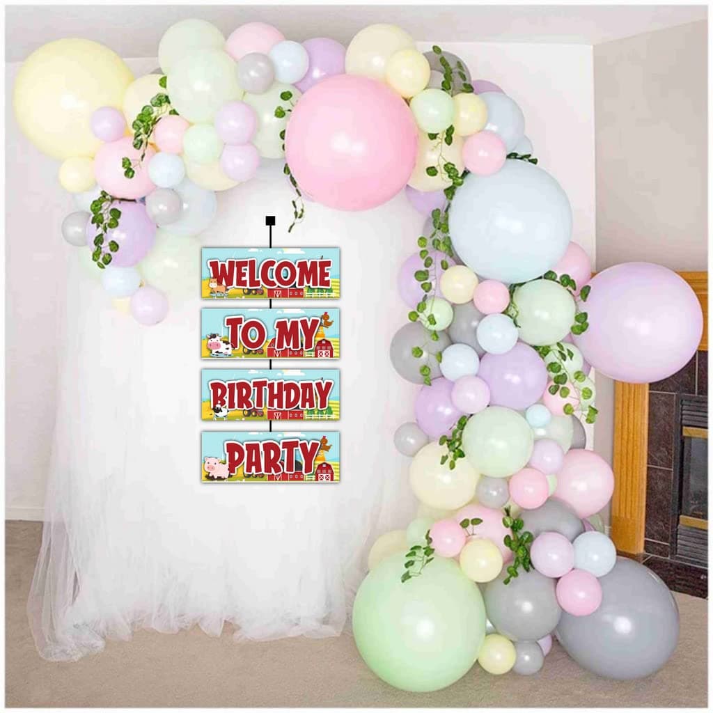 Balloonistics Farm Theme Welcome Outdoor Board - Large Barnyard Birthday Yard Sign - Premium Weather-Resistant Cardstock Red Tractor & Cow Welcome Poster, Rustic Country Party Entryway Decor (Welcome Outdoor Board) thumbnail 4