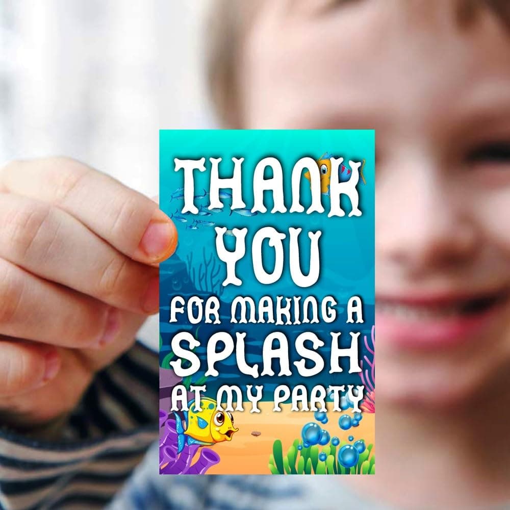 Balloonistics Ocean Underwater Theme Birthday Thank You Cards Cardstock Notes for Return Gifts Party Supplies for Kids Birthday (Thank you Cards - Pack of 20)