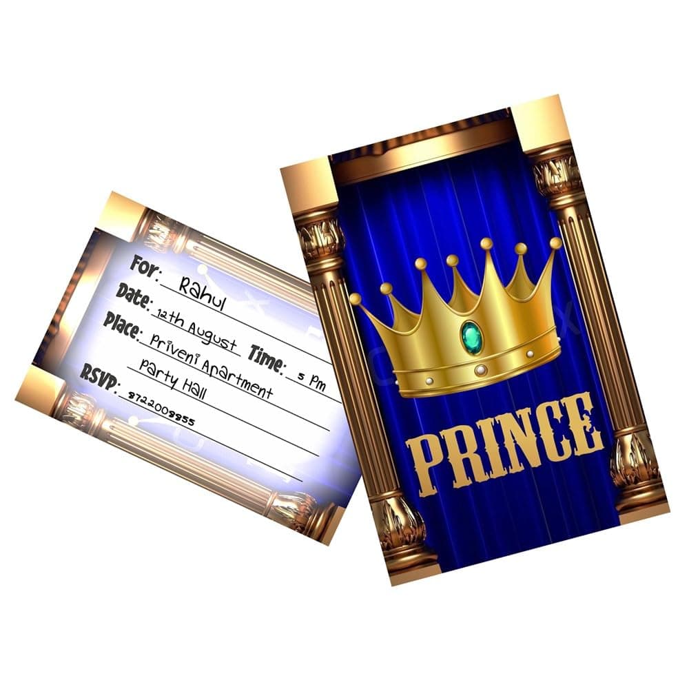 Balloonistics Prince Theme Birthday Invitation Cards Party Invites Premium Cardstock Invitations for Boys, Kids Birthday Party Supplies (Invite Cards - Pack of 10) thumbnail 1