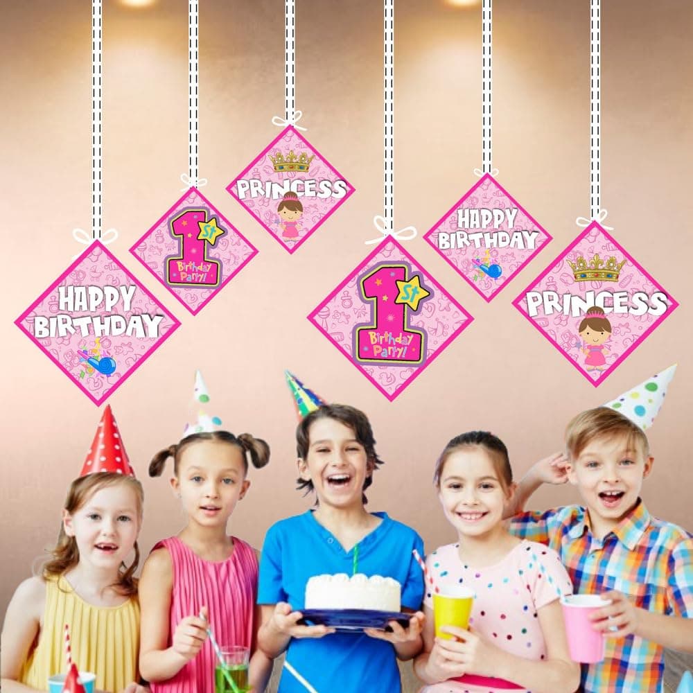 Balloonistics Girl 1st Birthday Theme Hanging Decorations Double-Sided Cardstock Ceiling Hangings with Ribbons Premium Party Decor (Hangings - Pack of 12) thumbnail 4