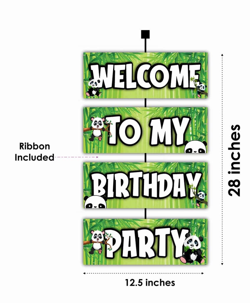 Balloonistics Panda Theme Birthday Welcome Board - 2.3 Feet Large Cardstock Entrance Banner - Cute Panda Bear & Bamboo Jungle Party Decorations for Boys & Girls - Indoor/Outdoor Welcome Sign with Ribbons (Welcome Outdoor Board) thumbnail 2