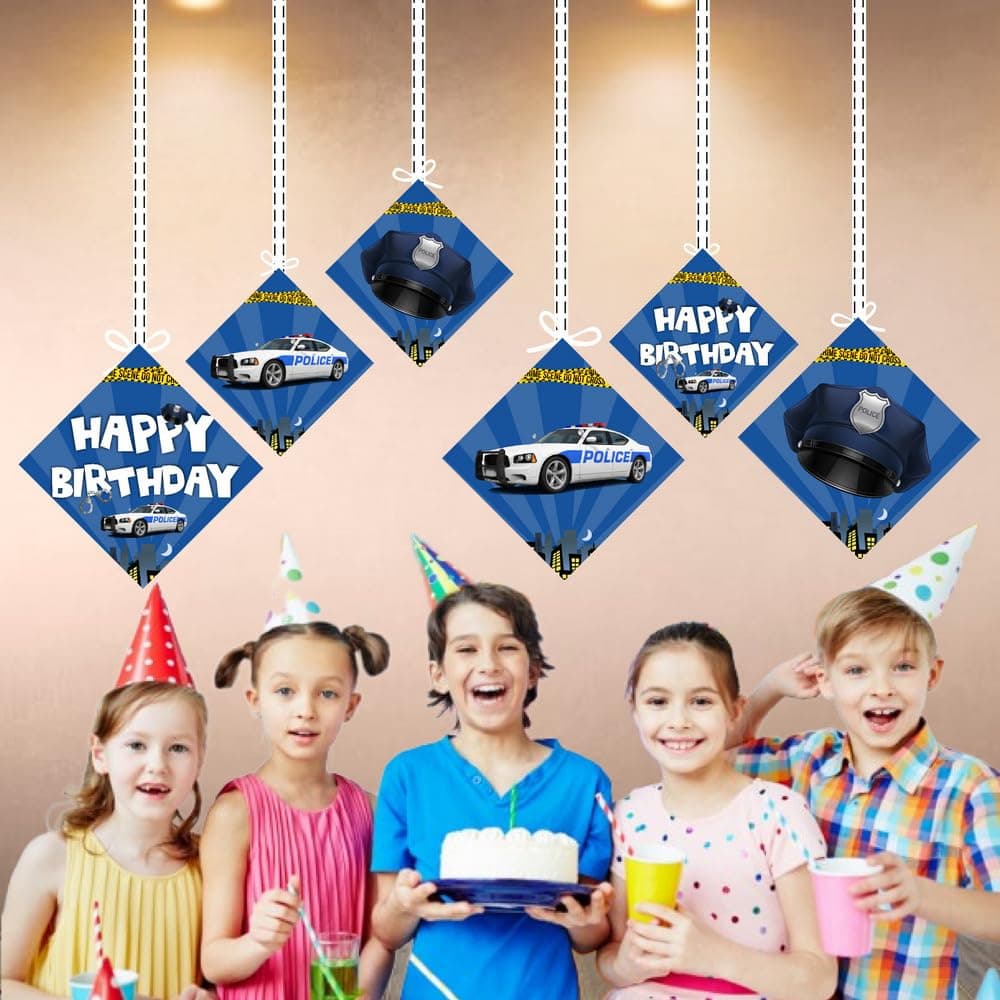 Balloonistics Police Happy Birthday Hanging Swirls - Pack of 12 Double-Sided Cardstock Streamers - Police Officer Birthday Decorations, Cop Car & Badge Ceiling Decor, Law Enforcement Party Hangers with Ribbons(Hangings - Pack of 12) thumbnail 4