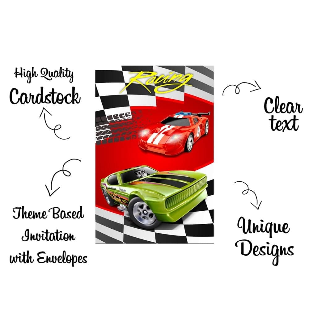 Balloonistics Sports Car Theme Birthday Invitations - Pack of 10 Premium Matte Fill-In Cards - Racing & Supercar Party Invites with Matching Envelopes - Double-Sided Cardstock Fast One & Two Fast Stationery (Invite Cards - Pack of 10) thumbnail 5
