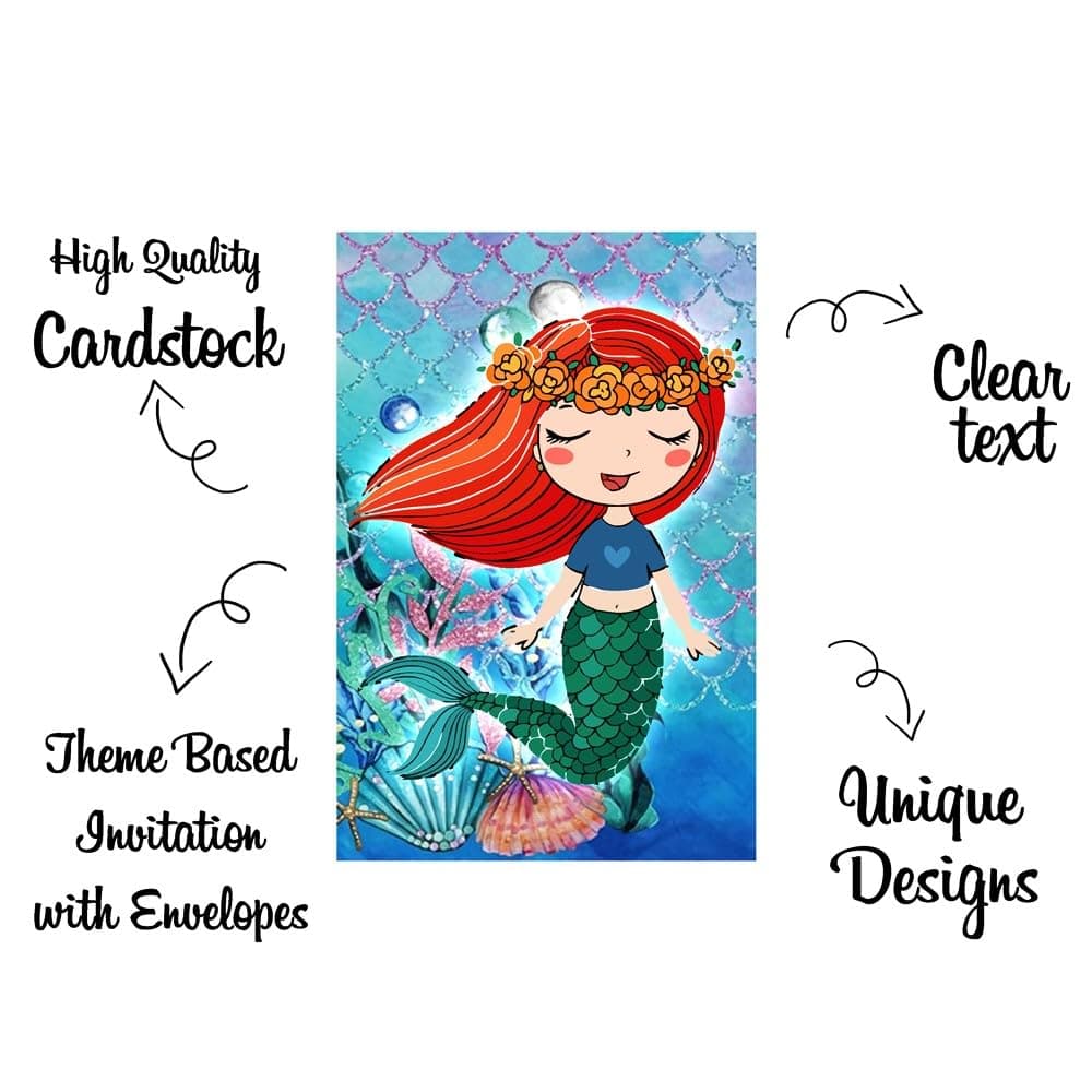 Balloonistics Underwater Mermaid Birthday Invitation Cards with Envelopes – Kids Birthday Party Invites for Boys & Girls Mermaid Theme Party – Pack of 10 thumbnail 5