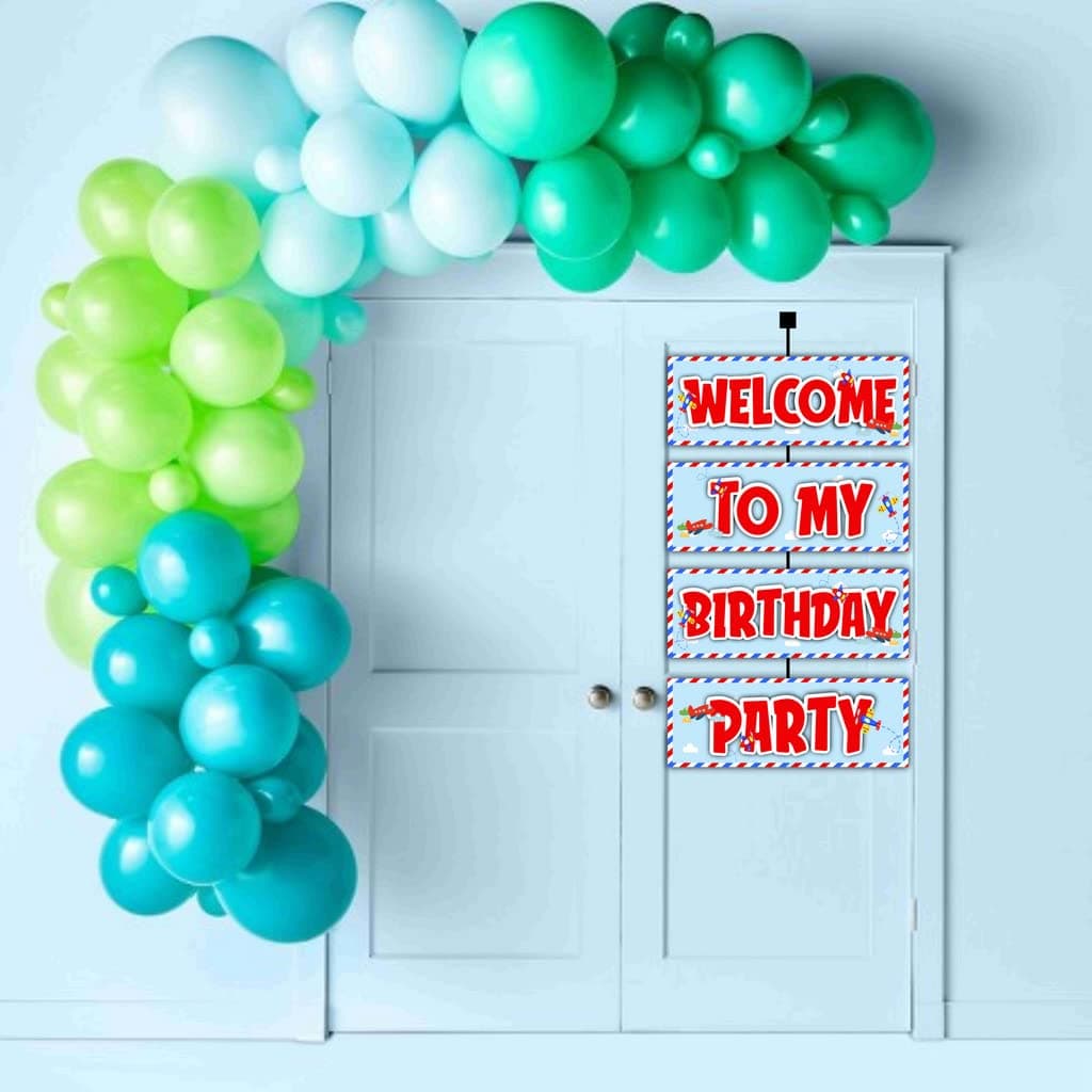 Aeroplane Theme Outdoor Welcome Board 2.3 feet Cardstock Panels - Blue & Red Airplane Birthday Entrance Sign (Welcome Board 2.3 feet) thumbnail 3