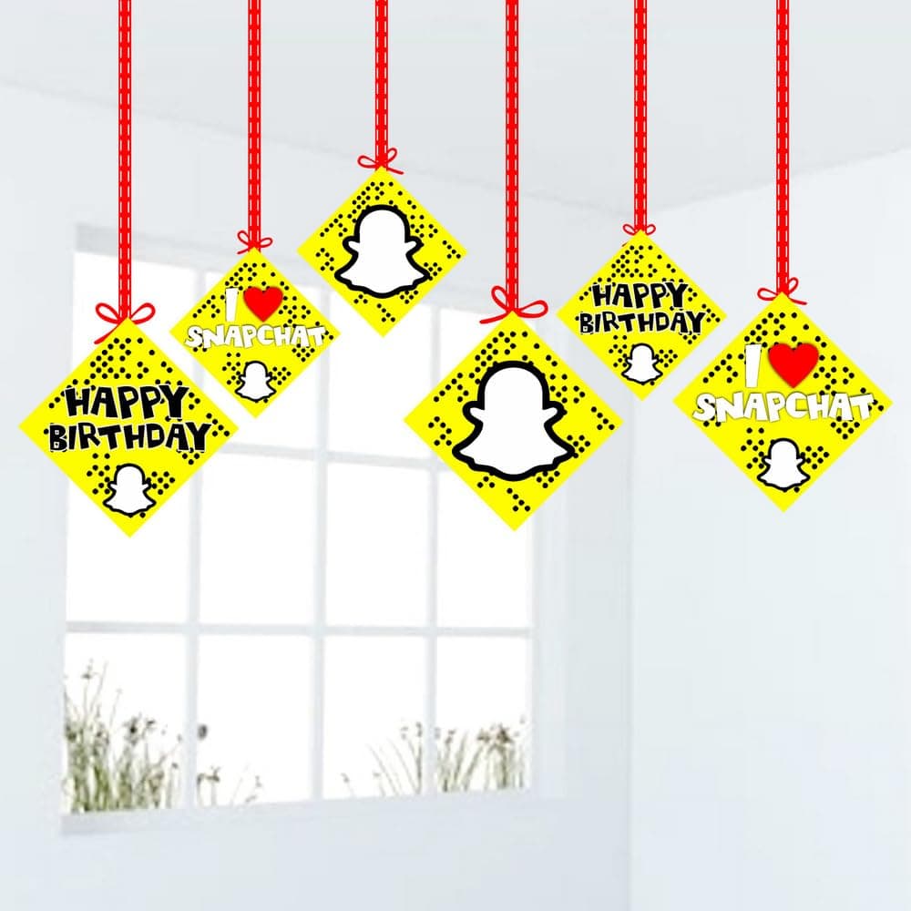 Balloonistics Snapchat Style Hanging Decorations - Pack of 12 Double-Sided Cardstock Social Media Ornaments with Ribbons - Yellow & White "Snap Theme" Party Decor for Teens & Adults thumbnail 1