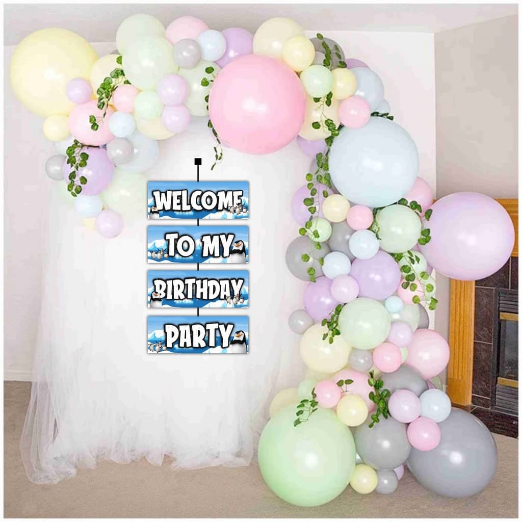 Balloonistics Penguin Birthday Welcome Board - 2.3 Feet Large Cardstock Party Sign - Cute Winter Theme Entryway Decor for Indoor & Outdoor, Arctic Birthday Welcome Banner with Ribbons (Welcome Outdoor Board) thumbnail 4