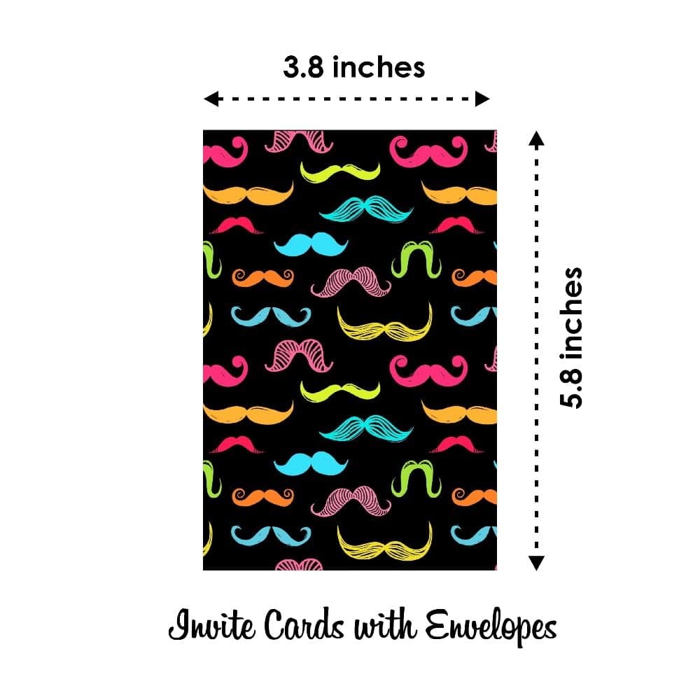 Balloonistics Mustache Theme Birthday- Pack of 10 Double-Sided Cardstock Invites - Dashing Gent & Moustache Bash Birthday Party Supplies, Premium Fill-in-the-Blank Stationery (Invite Cards - Pack of 10) thumbnail 6