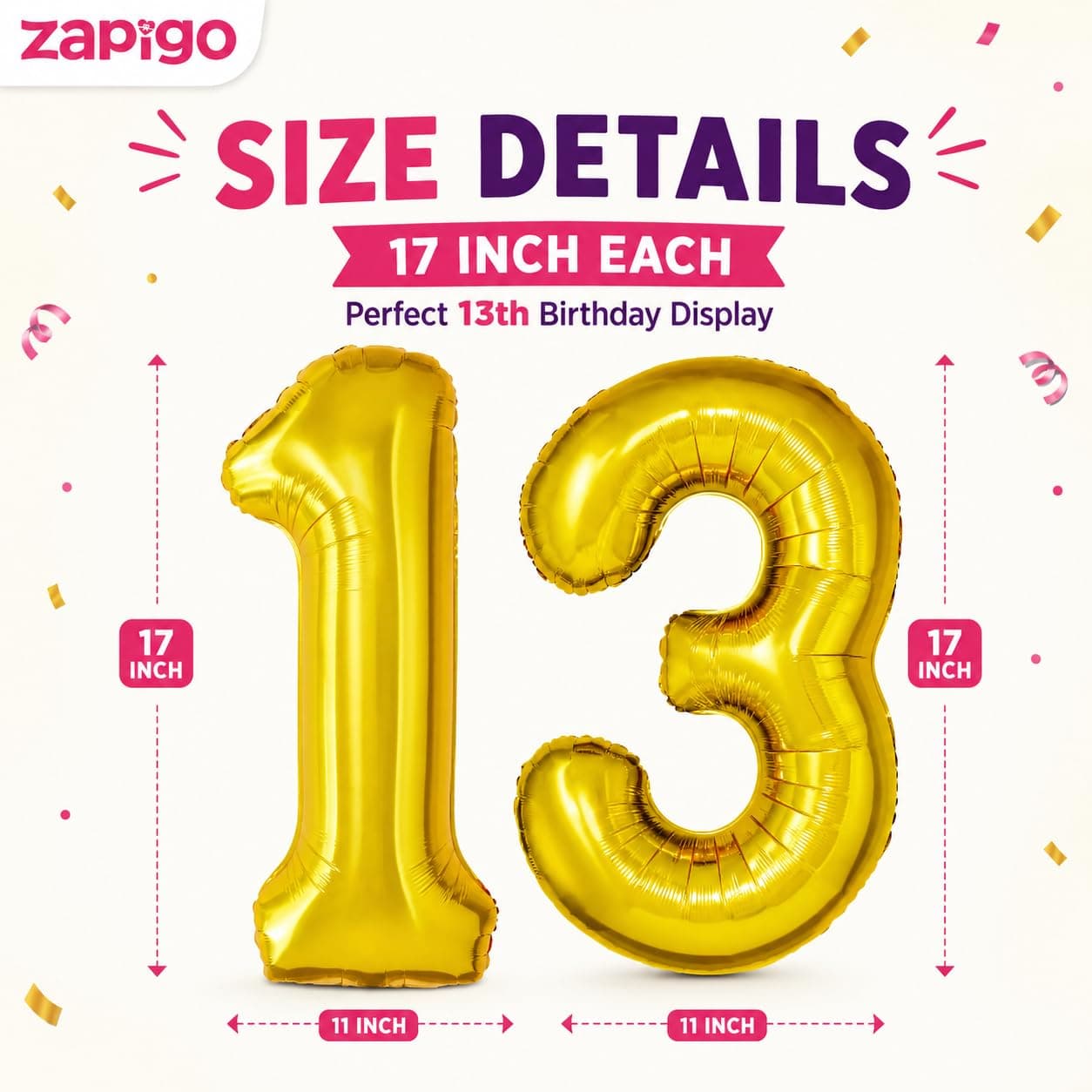 Balloonistics Number 13 Gold Foil Balloon – 17-Inch Metallic '13' Balloon Pack of 2 for 13th Birthday & Teenage Debut Party Decoration thumbnail 7