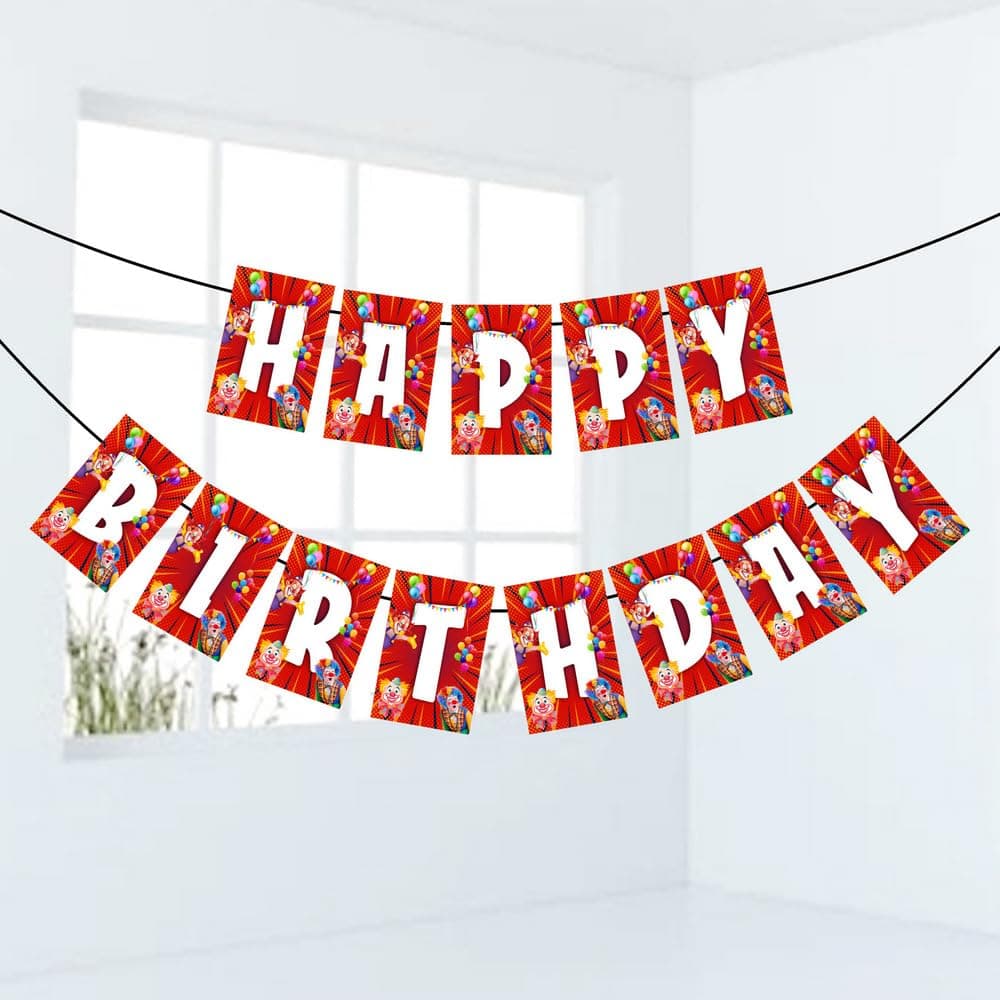 Balloonistics Joker Theme Happy Birthday Banner - Grinning Villain Inspired Party Decoration - Premium Cardstock Purple & Green Bunting with Ribbons, Gotham City Chaos Birthday Backdrop for Fans (Happy Birthday Banner) thumbnail 1