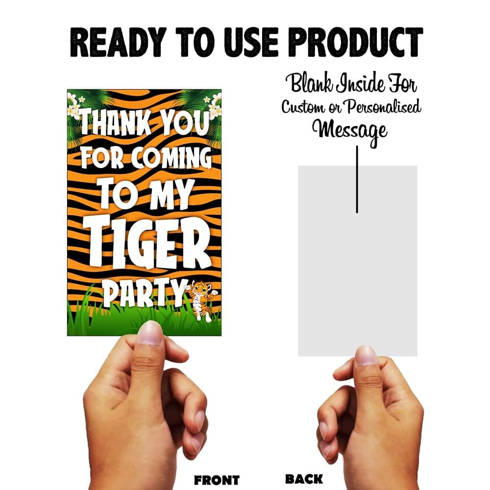 Balloonistics Tiger Theme Thank You Cards - Pack of 20 Premium Matte Note Cards - Jungle Safari & Wild One Birthday Stationery with Matching Envelopes - Double-Sided Cardstock Tiger Face Gratitude Cards (Thank you Cards - Pack of 20) thumbnail 4