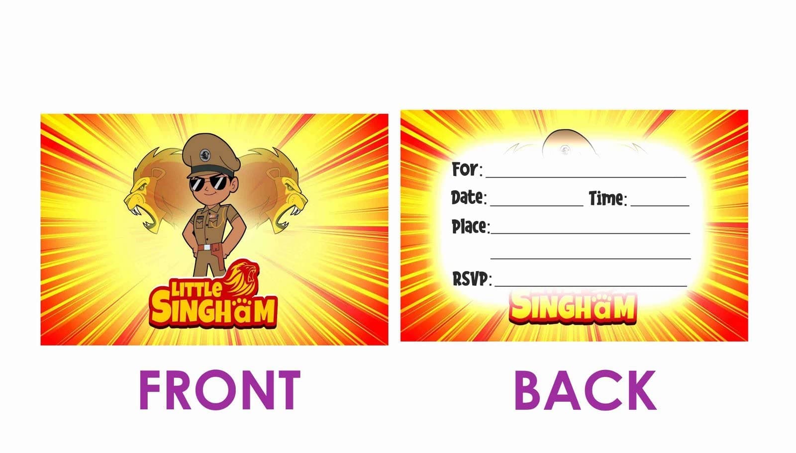 Balloonistics Little Police Singham Theme Invitation Cards Double-Sided Printed Durable Cardstock Perfect for Kids Birthday Party Invites (Invite Cards - Pack of 10) thumbnail 2