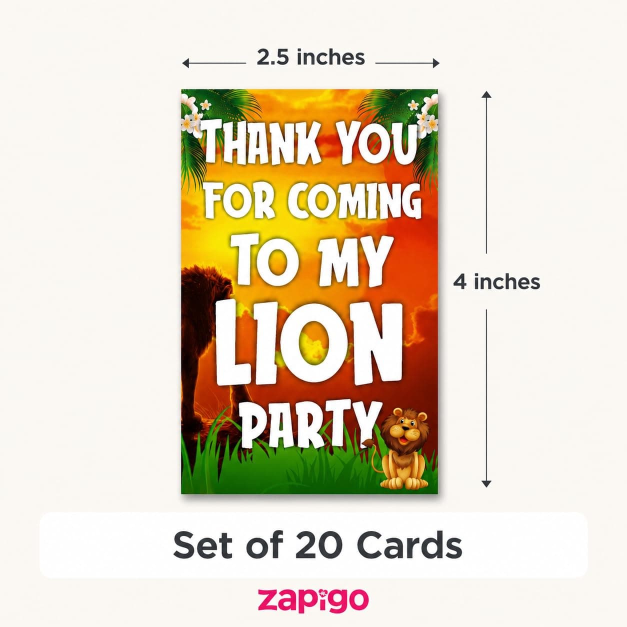 Balloonistics Lion Theme Thank You Cards - Pack of 20 Roaring Jungle Safari Appreciation Notes - Premium Cardstock "King of the Jungle" Stationery, Wild One Zoo Birthday Party Favors for Kids (Thank you Cards - Pack of 20) thumbnail 6