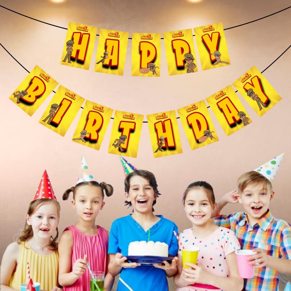 Balloonistics Little Police Singham Theme Happy Birthday Banner Party Backdrop Decorations Durable Cardstock with Ribbon Perfect for Kids Birthday (Happy Birthday Banner) thumbnail 3