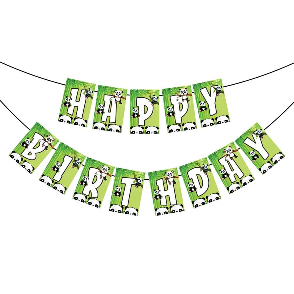 Panda Theme Happy Birthday Banner - Cute Panda Bear & Bamboo Jungle Cardstock Bunting - Wild One, Zoo & Safari Party Decorations for Boys & Girls - Includes Ribbon (Happy Birthday Banner) thumbnail 2