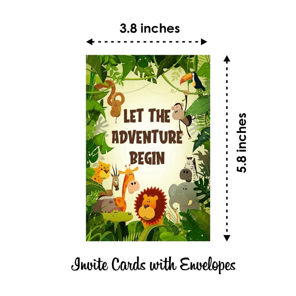 Balloonistics Jungle Animals Birthday Invitation Cards Double-Sided Cardstock Party Invites, Zoo, & Tropical Theme Birthday for Boys & Girls (Invite Cards - Pack of 10) thumbnail 6