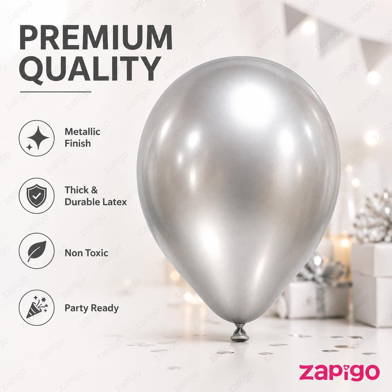 Balloonistics 10 Inch HD Metallic Shiny Balloons for Decoration, Decoration for Weddings, Engagement, Baby Shower, 1st Birthday, Anniversary, Birthday Party (Pack Of 50) (Silver) thumbnail 2
