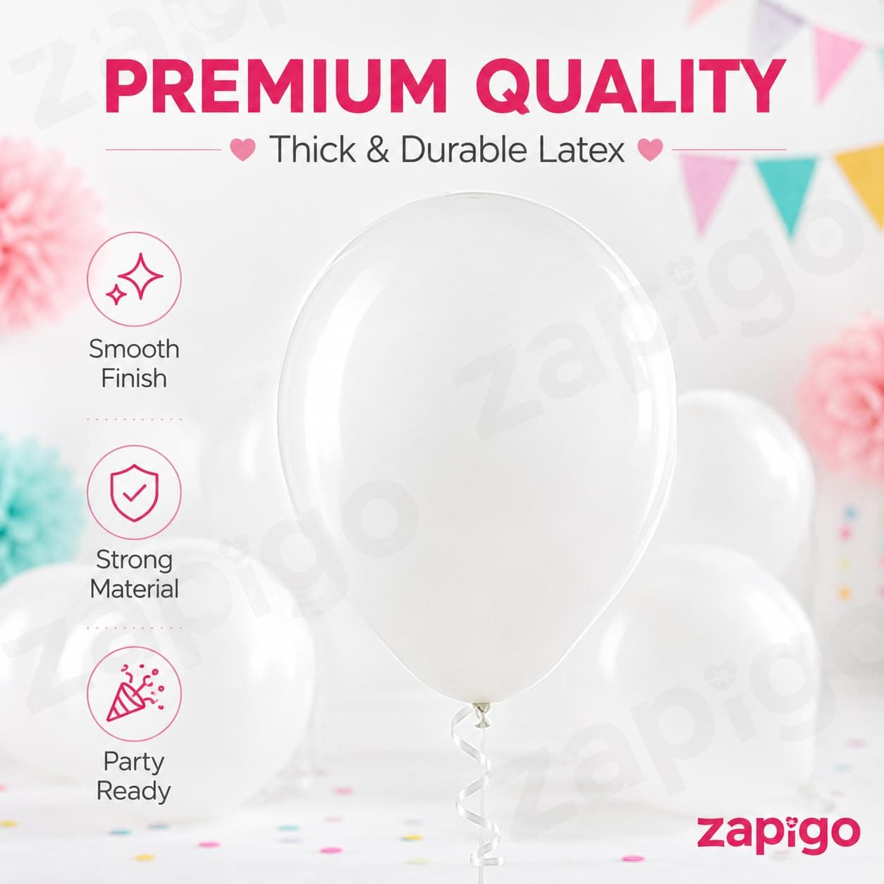Balloonistics 50-Pack Metallic White Shiny Latex Balloons – HD White Balloons for Wedding, Baby Shower, Winter Theme & Elegant Party Decoration thumbnail 2