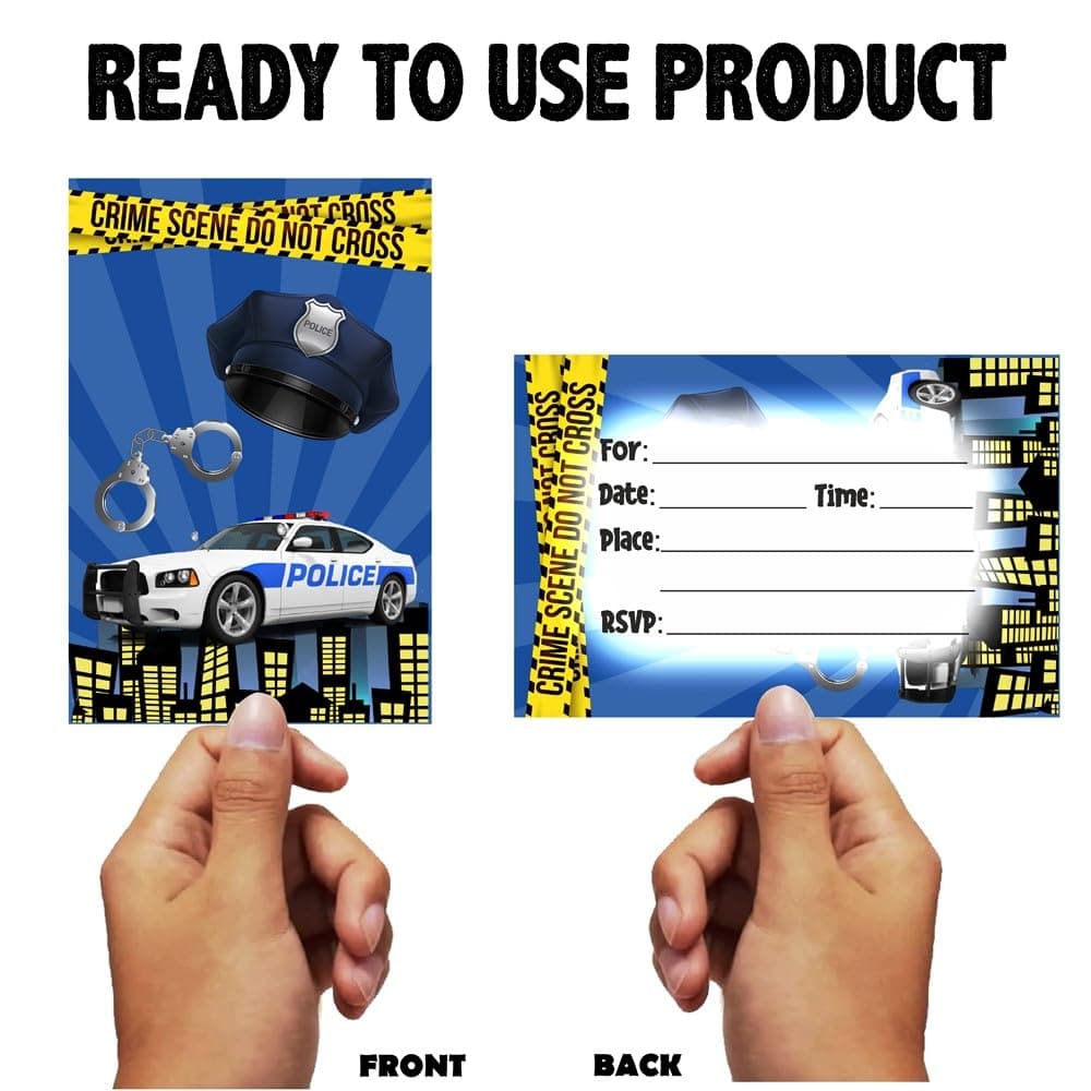 Balloonistics Police Theme Birthday Invitation Cards - Pack of 10 Premium Cardstock Invites - Law Enforcement Party Supplies, Police Officer "Reporting for Duty" Hero Theme Invitations (Invite Cards - Pack of 10) thumbnail 4