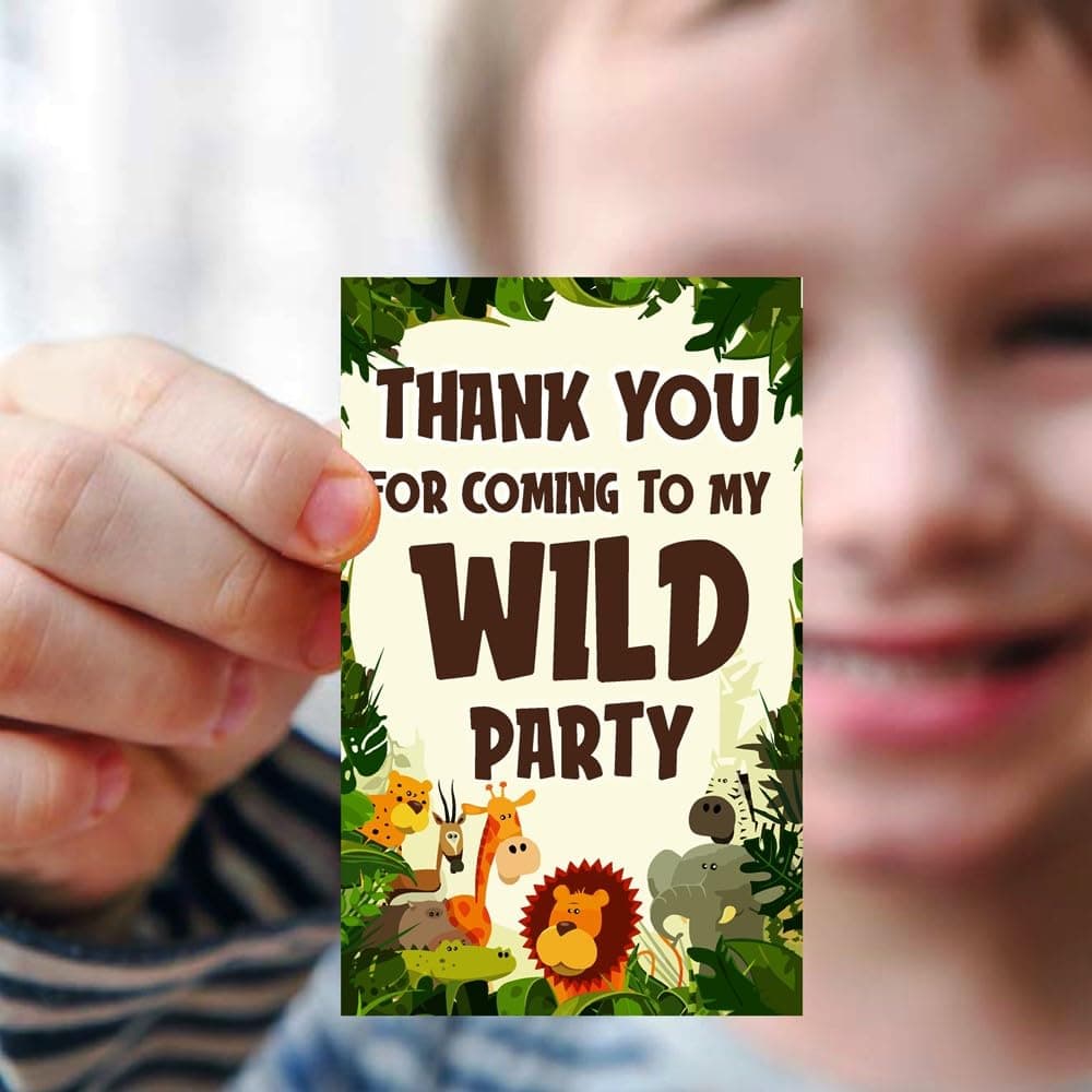 Balloonistics Jungle Animals Thank You Cards for Return Gifts Cardstock Birthday Cards, Zoo, & Tropical Party Favors for Kids (Thank you Cards - Pack of 20)