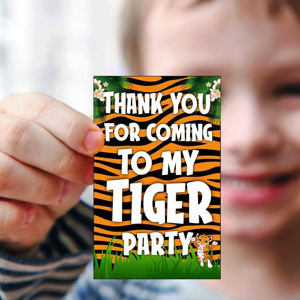 Balloonistics Tiger Theme Thank You Cards - Pack of 20 Premium Matte Note Cards - Jungle Safari & Wild One Birthday Stationery with Matching Envelopes - Double-Sided Cardstock Tiger Face Gratitude Cards (Thank you Cards - Pack of 20) thumbnail 1