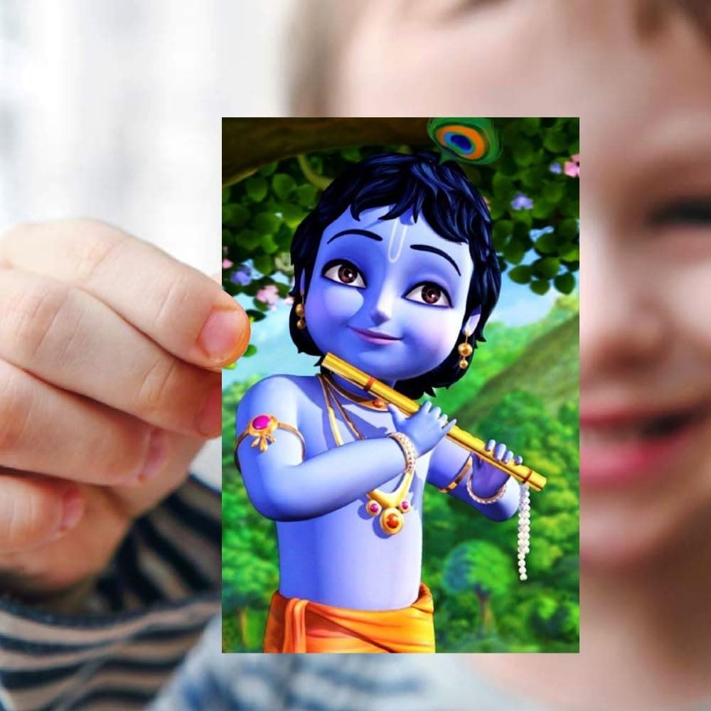 Balloonistics Krishna Theme Birthday Invitation Cards Premium Cardstock Double-Sided Printed Invite for Kids Party Multicolor Invitations (Invite Cards - Pack of 10) thumbnail 2